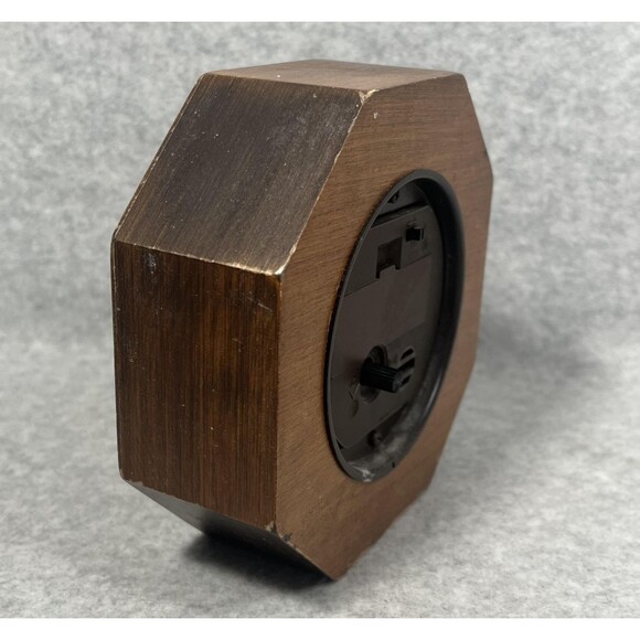 Vintage Seth Thomas Desk Clock Quartz Octagon Wood Brass Trim Tabletop Battery - Picture 4 of 10